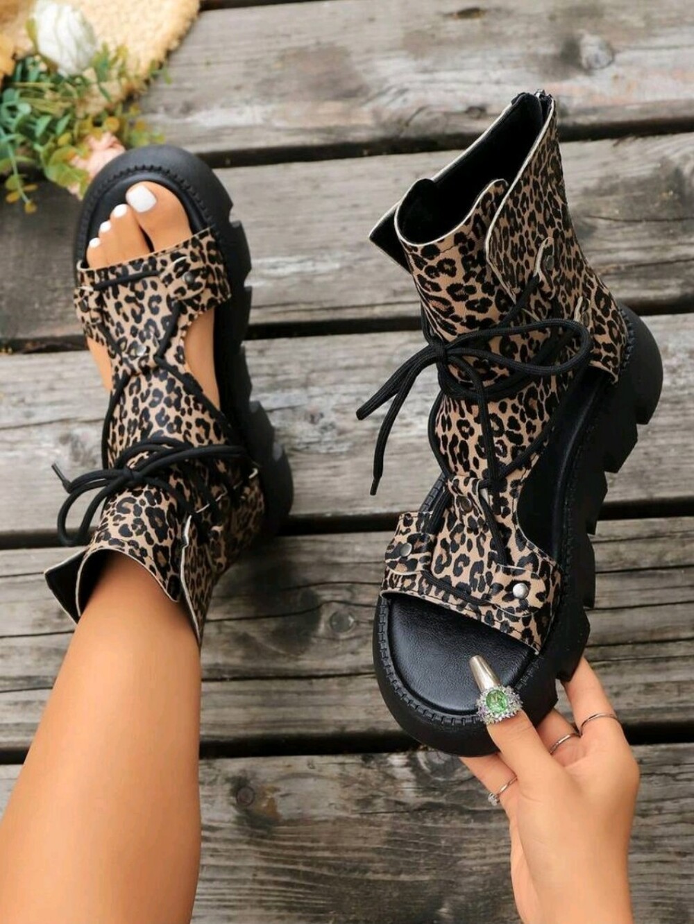 NEW Platform Peep Toe Lace-Up Sandals With Thick Bottoms